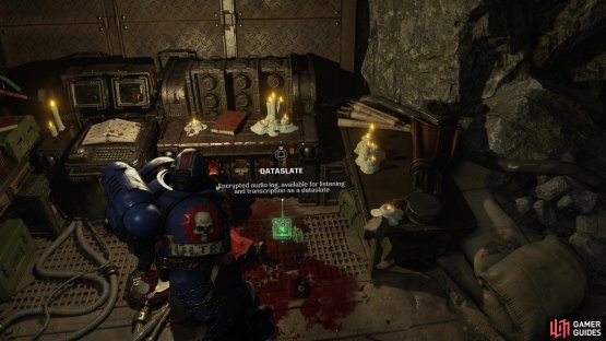 To the right of the ancient machinery that offended Gadriel you&rsquo;ll find the body of a dead Tech-Priest, and near him is this mission&rsquo;s final Dataslate.