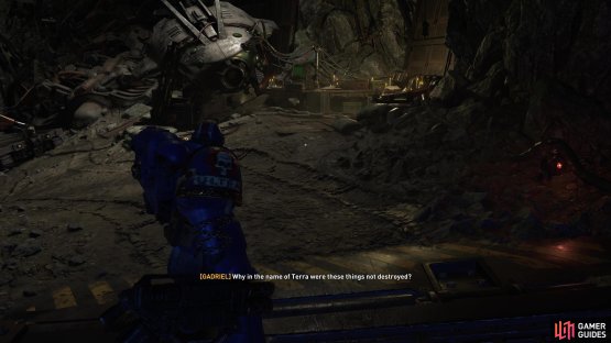 Take an elevator down and fight through the second half of the mines until you cross a bridge and reach some machinery that causes Gadriel to do what he does best - complain.