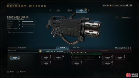 Use Armoury Data to unlock higher tier weapons.