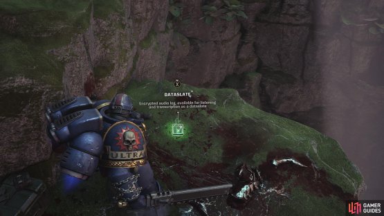 Use your Jump Packs to reach this ledge to find the fourth and final Dataslate in this level.