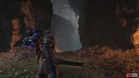 After escaping the Mechanicus Facility you&rsquo;ll equip Jump Packs - advance until you find a cave and note the ledge to the upper left.