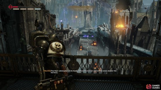 Ride an elevator near the start of the mission to get your first gander at the heretics you&rsquo;ll be fighting later on,