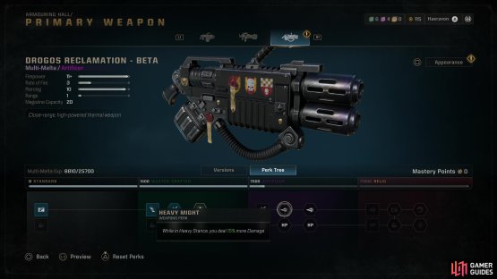 Weapon perks can mitigate the Multi-Melta&rsquo;s ammo woes and provide other boosts, like faster Armour regen, more damage in Heavy Stance, and more.
