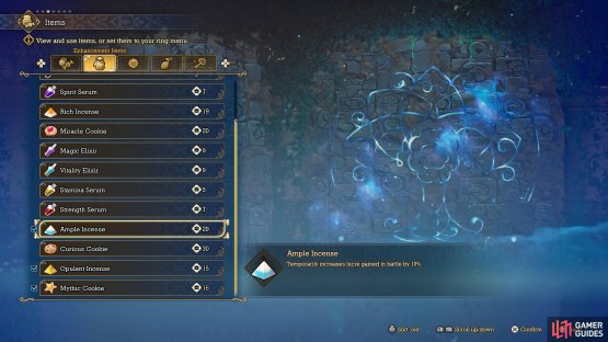 Incenses are items you can use to increase the money you earn from battles.