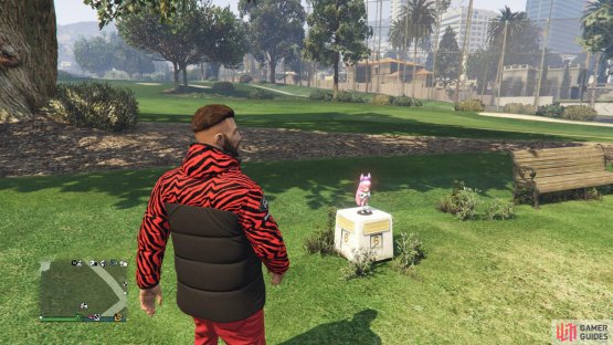to find this action figure sitting on top of the 6th hole.