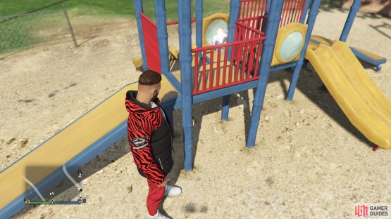 to find this action figure sitting in a slide.