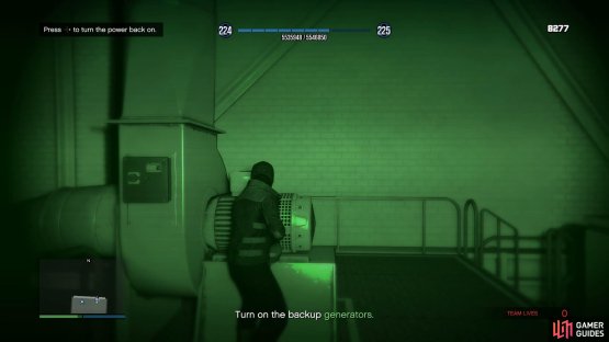 then go up to the top floor and turn on the generators.