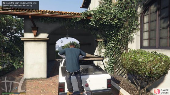 Use the vehicle to climb up onto the roof