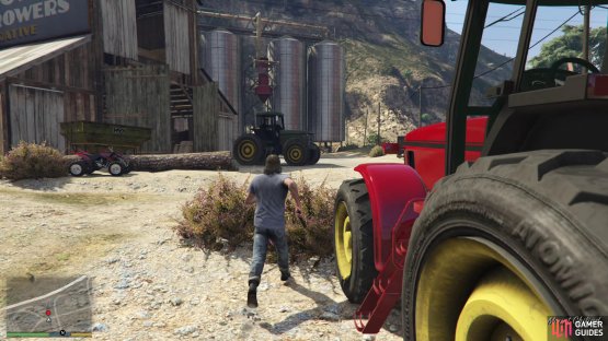the use the red tractor to chase down Joe.