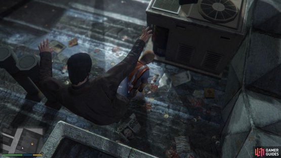 Take the guy down on the roof with a stealth attack 