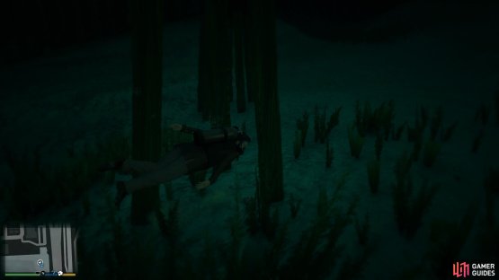 to find the part sitting by a bunch of wooden structures. 