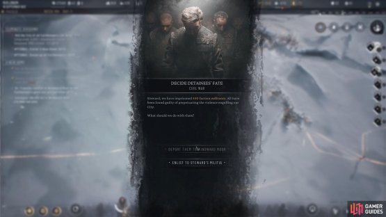 Select the Detainees icon at the bottom and send them to Windward Moor.
