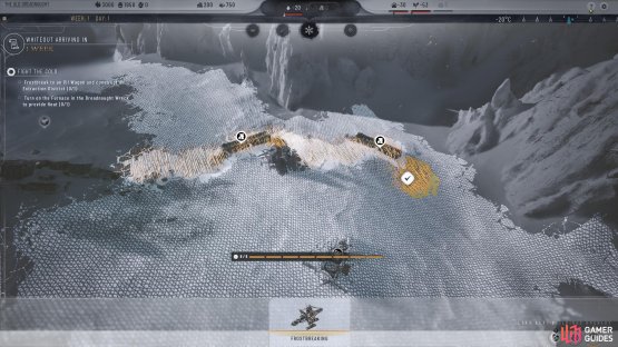 Select the Frostbreaking tool, and click on eight tiles from the Dreadnought to the Oil Wagon.