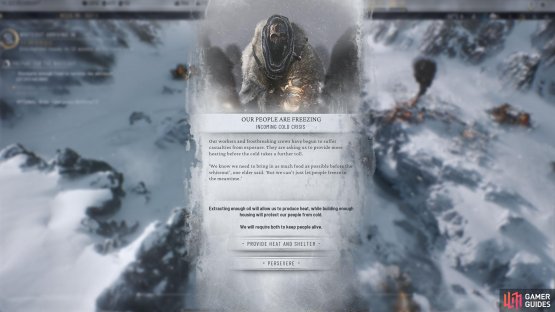 A bit later, you&rsquo;ll get another event &ldquo;Our People are Freezing&rdquo;,  where you&rsquo;ll need to Keep People Warm.