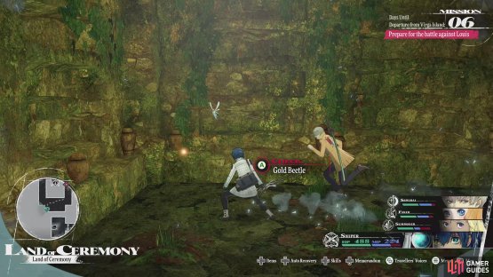 The 34th Gold Beetle can be found in the Land of Ceremony, by heading left from the save cat to find it in the corner.