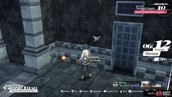 The third Gold Beetle can be found in a room in the Recruitment Center of Grand Trad.