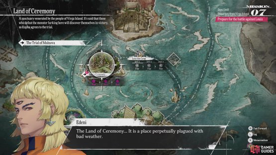 Be sure to have Edeni change the weather before setting off on the Trial of Malnova quest.