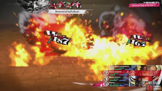 Summon Dragon God will deal Fire damage to the party and remove buffs.