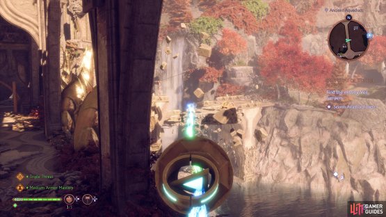 You can then place it on the device and use the laser to the south of the beacon on the island, creating a path to the chest.