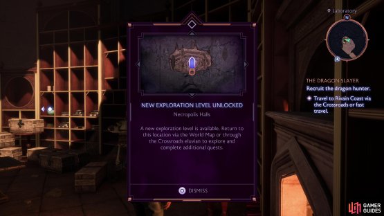 and unlock the Necropolis Halls as an exploration destination.