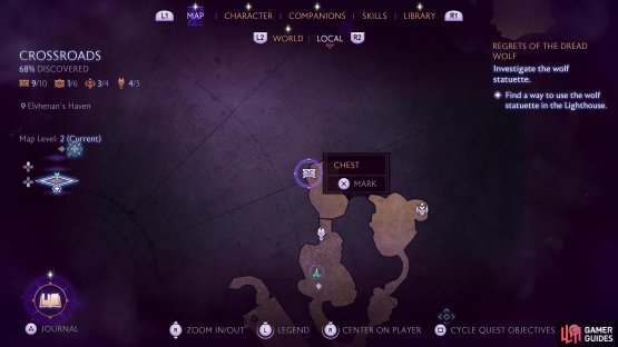 The location of the tenth chest on the Crossroads map.