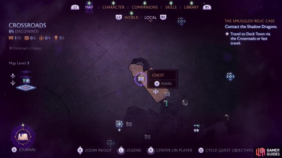 The location of the fifth chest in the Crossroads.