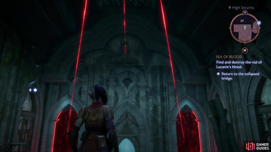 then destroy a door crystal, head up to the upper ledge, and look back above the entrance to spot another crystal that needs to be destroyed.