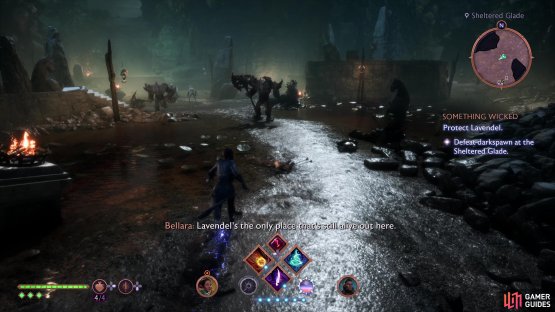 After your unnecessary chat with Evka, head back to the Sheltered Glade and headhunt the larger darkspawn,
