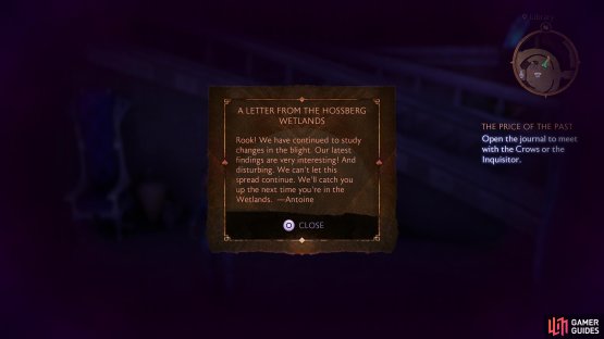 After completing &ldquo;Blood of Arlathan&rdquo; and enduring a lot of chatter in the Lighthouse, read the scroll &ldquo;A Letter from the Hossberg Wetlands&rdquo; to start this quest.