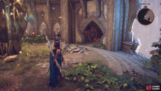 The Altar is hidden deep within the archway to your left.