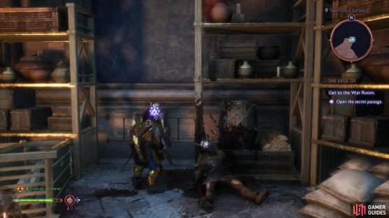 Interact with the corpse to access a hidden room