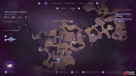 After accepting the Spirits of Dalish quest in Ruins Reach, make your way to the Shadowy Grove.