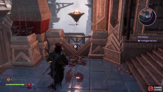 and then climb up the ladder to find some bloodstained clothes.