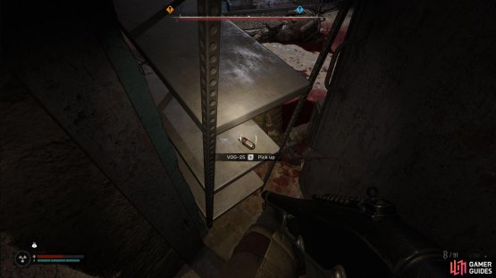In the door to your left, you can find the VOG-25 grenade.
