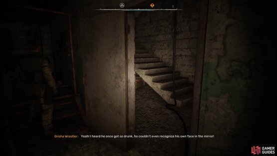 You can find these stairs by heading back through the bar.