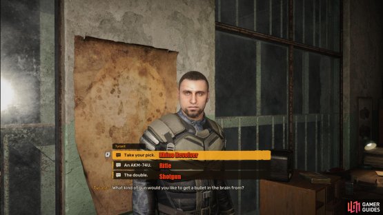 Before you start the final round, Tyrant will give you the choice of your weapon.