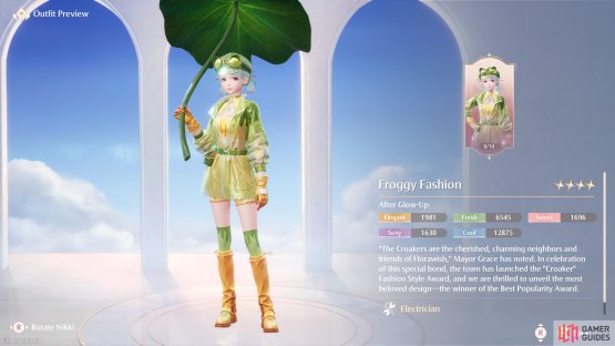 Froggy Fashion is the 4 Star Outfit for the Croakers Whisper banner.