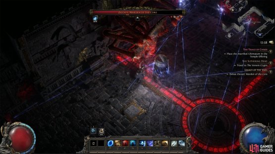Later on, Zicoatl will fire beams at the wall, leaving behind faint lines.