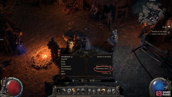 Speak to Una in the Clearfell Encampment, and select Disenchant Items.