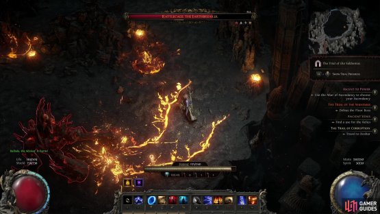 and stomps that summon persistent geysers of fire.
