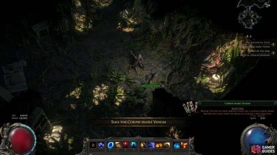 Fight your way through The Venom Crypts to reach a three-pointed chamber, then search a corpse for some Corpse-Snake Venom.