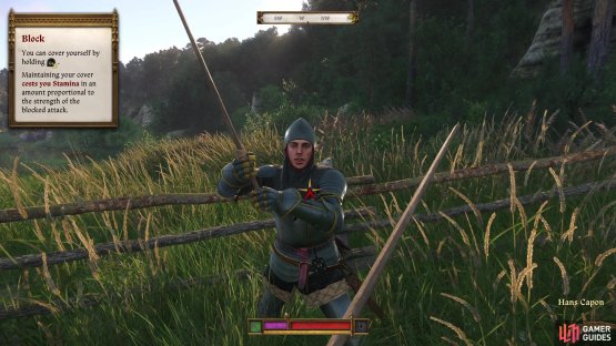 Duel with Sir Hans to learn more about sword fighting.