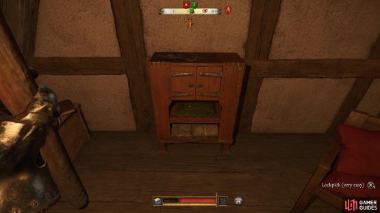Lockpick this cabinet of the third floor of the bathhouse