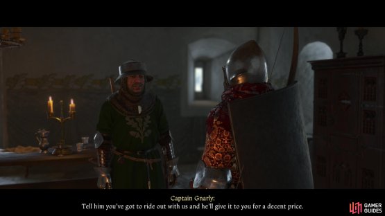 while his right-hand man, Gnarly, expresses the practical concern of getting Henry a mount.