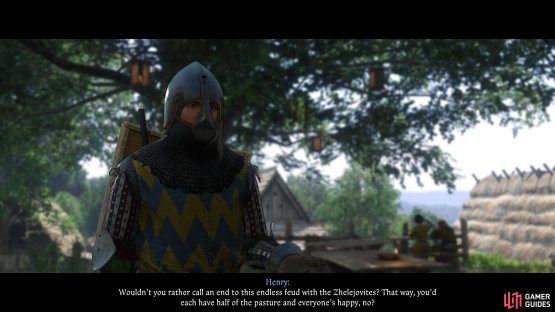 Instead of joining them in battle, you can instead try to find out the truth about who owns the pasture.