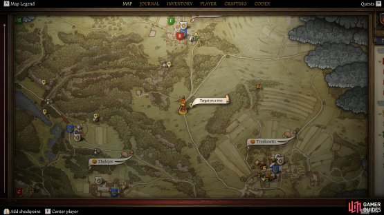 The location of this &ldquo;target on a tree&rdquo; point of interest on the map.