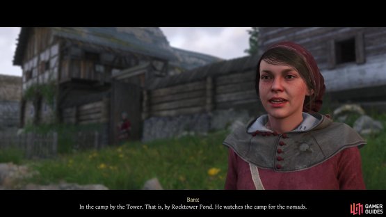 After you are freed from the pillory, talk to Bara to learn about Tomcat,
