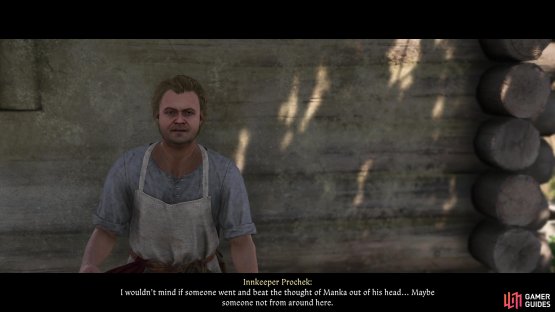 Talk to the innkeepers to learn about the maypole guard, Henik,