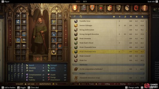 You can buy ingredients, recipes and potions from alchemists,