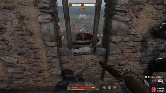 During the battle, remember you need a Polearm to push a ladder down.